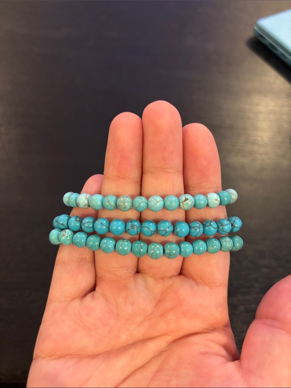 3 Turquoise Beaded Stretch Bracelets - Picture 5 of 6